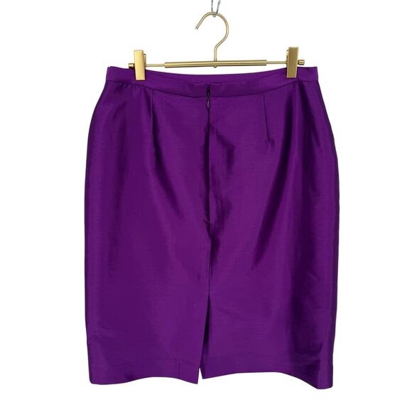 Vintage 1990s Anne Klein Purple Metallic Silk Blend Pencil Skirt, Size 8 - Picture 2 of 5